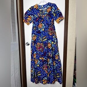 Tabitha Brown Blue Floral Dress with Puff Sleeves